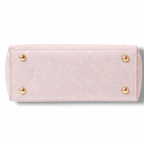 Samantha Thavasa Pink Logo Jacquard Bamboo Handle Tote Bag Whipstitch - Picture 5 of 5